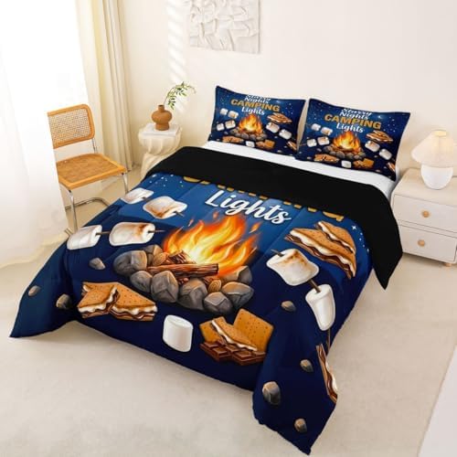 Erosebridal RV Camper Queen Comforter Set, Outdoor Camping Themed Bedding Sets for Kids Girls Boys, Fun Summer Campsite Quilt Bed Set, Hiking Camping Lover Gifts Bedroom Decor - Image 5