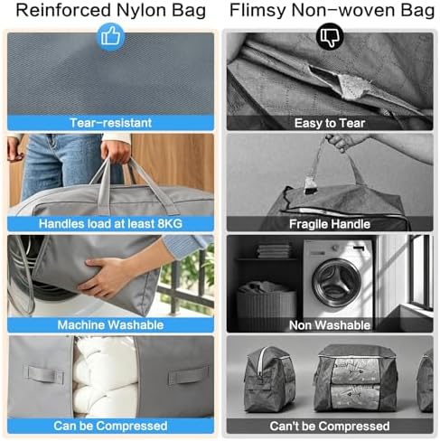 Comforter Storage Bag, Large Capacity Blanket Storage Bags 3-Layer Ultra Space Saving Self Compression Organizer, Heavy Duty Space Saver Organizer for Bedding, Clothes, Blanket, 2-Pack, Gray - Image 7