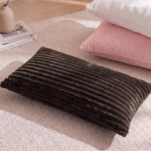 Bedorm Faux Fur Pillowcases Set of 2 Queen Size Plush Fluffy Pillow Cover Dark Brown, Zipper Closure - Image 6