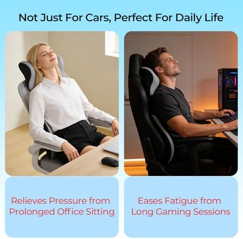 Car Headrest & Lumbar Support Set, Ergonomic Memory Foam Neck Pillow, Comfortable Travel Pillow for Car Truck SUV, Ideal for Long Driving (Gray) (Gray) - Image 5