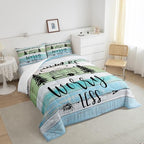 Erosebridal RV King Comforter Set for Camper Bedding Set,Happy Camping Comforter Set Green Blue Camping Quilts Bed Set RV Decorations for Inside Camper Farmhouse Country Decor 3Pcs - Image 4