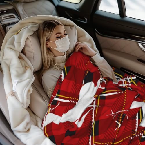 Christmas Reindeer Plaid Flannel Fleece Throw Blanket - Image 5