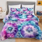 HOSIMA Colorful Tie-Dye Abstract Hippie Quilt King with 2 Pillowcases. - Image 3