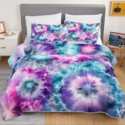 HOSIMA Colorful Tie-Dye Abstract Hippie Quilt King with 2 Pillowcases. - Image 3