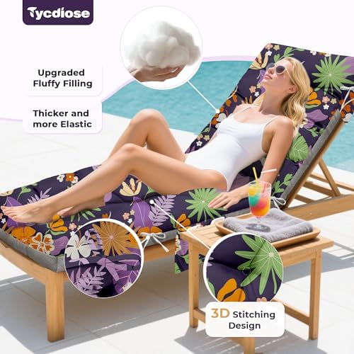 Outdoor Chaise Lounge Chair Cushion, 71 x 22 x 4.7 Inches Waterproof Chaise Lounge Cushions Thickened for Outdoor Furniture, Non-Slip Patio Lounge Chair Cushions, Purple Floral Leaf - Image 2