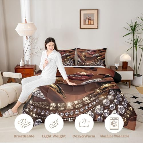Erosebridal Black Woman Comforter Set African American King Bedding Set for Teens Adult Afro Black Female Duvet Insert Glitter Artwork Magical Bed Set Room Decor (1 Comforter, 2 Pillowcases) - Image 4