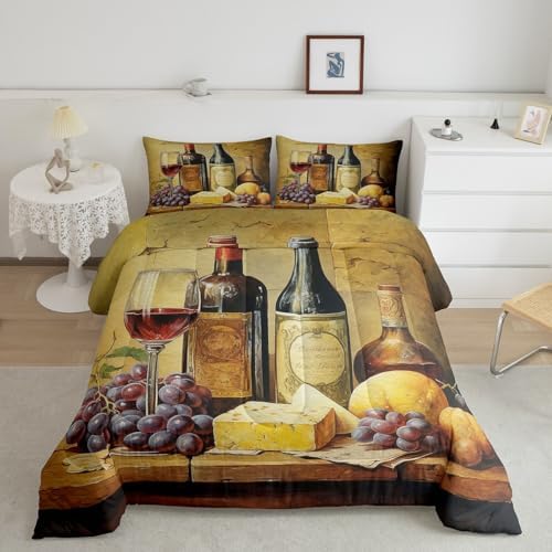 Feelyou Vintage Wine Bedding Set Kids Wine Glass Comforter Set Retro Brand by Feelyou