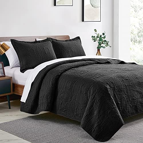 Love's cabin Quilts for Full Bed Black Bedspreads Bedding Set - Lightweight Bedspread Comforter - Coin Pattern Bedding Coverlet for All Season - 3 Pieces (1 Quilt, 2 Pillow Shams) - Image 2