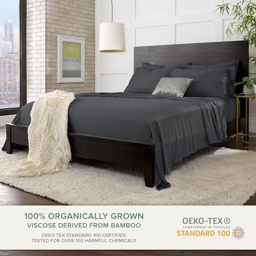 Pure Bamboo Queen Sheets, Genuine 100% Organic Viscose Derived from Bamboo Bed Sheet Set, Luxuriously Soft & Cooling, Double Stitching, 2 Year Quality Promise (Queen, Charcoal) - Image 2