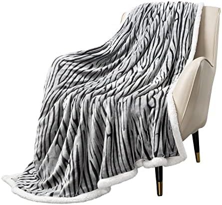 MACEVIA Sherpa Fleece Throw Blanket for Couch 3D Zebra Blanket Fuzzy Thick Warm Reversible Cozy Comfy Super Soft Blanket for Bed Sofa 490GSM - Black Zebra,50x60In by Macevia