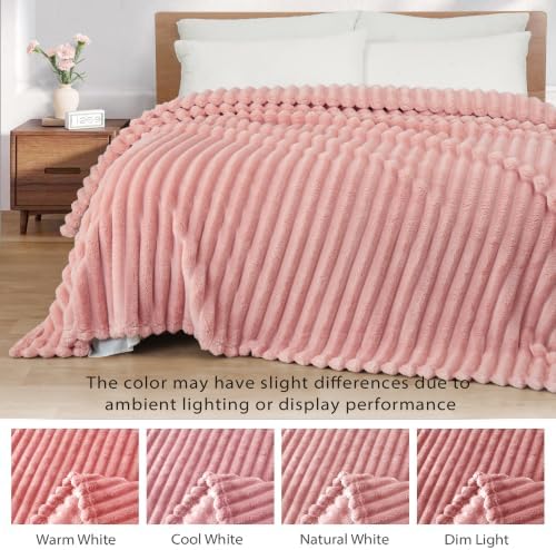 Exclusivo Mezcla Striped Queen Size Fleece Blanket for Bed, Pink - Image 3