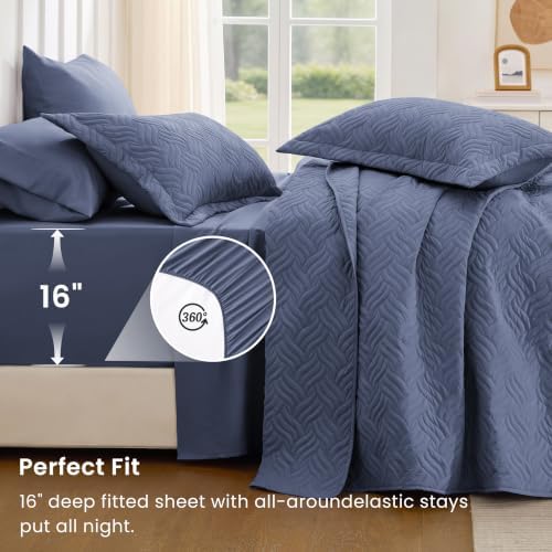 Love's cabin Queen Quilts Bedspreads, 7 Pieces Bed in a Bag, Bluish Grey - Image 4