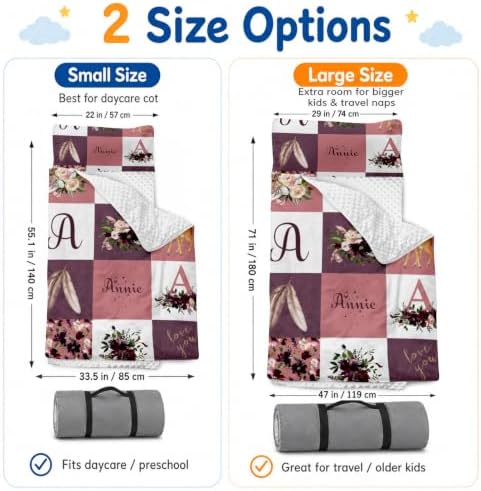Personalized Toddler Nap Mat with Pillow and Blanket, Monogram Nap Mats for Preschool Daycare, Custom Thickened Large 55”x22.5” Sleeping Bag for Kids, Rollup Sleeping Mat for Boys Girls Gift - Image 3