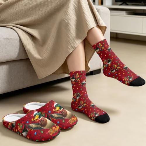 Jeiento Winter Fuzzy Slipper and Crew Socks for Women,Adult Slip-on Close Toe House Slipper,Flat Comfort home Slides - Image 3