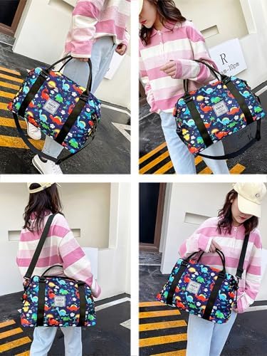 Travel Duffle Bag Weekender Overnight Bag Gym Tote with Dry and Wet Separated Pocket for Women Girls Shoulder Workout Duffel Bag Water Resistant, Cute Dinosaur Set - Image 2