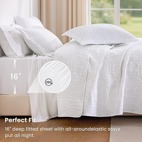 Love's cabin Queen Quilt Set White, Bed in a Bag Queen Size Bedding 7 Pieces, Ultrasonic Embossed Coin Pattern Comforter, Lightweight Bedspreads for All Seasons Quilt with Sheets, Pillowcases & Shams - Image 4