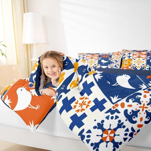 Erosebridal Colorful Mexican Tile Full Bedding Set - Mexico Talavera Tiles Comforter Set, Patchwork Vintage Flower Quilt for Kids Adults, Bohemian Aesthetic Bedroom Decor - 2 Pillowcases - Image 4
