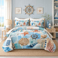 HOSIMA Vintage Nautical Coastal Quilt Set Twin Size with 2 Pillowcases. by HOSIMA