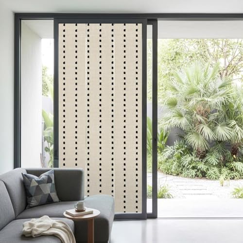 Window Privacy Film Frosted, Khaki Retro Non-Adhesive Static Cling Window Tint, Farmhouse Geometric Vertical Stripes Modern Insulated Windows Frosted Films for Living Room, 35.4 x 78.7 Inches - Image 2