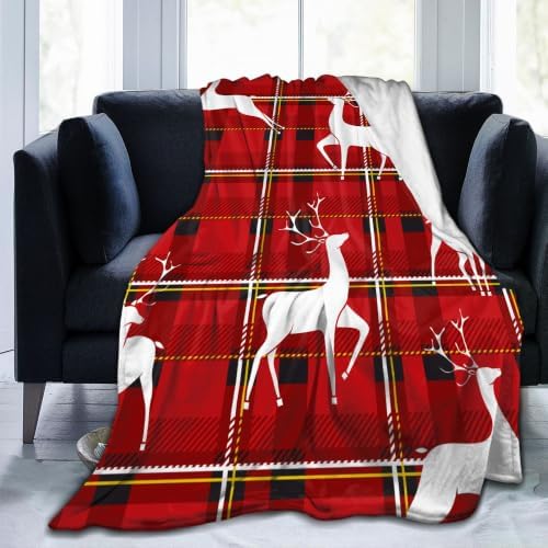 Christmas Reindeer Plaid Flannel Fleece Throw Blanket - Image 6