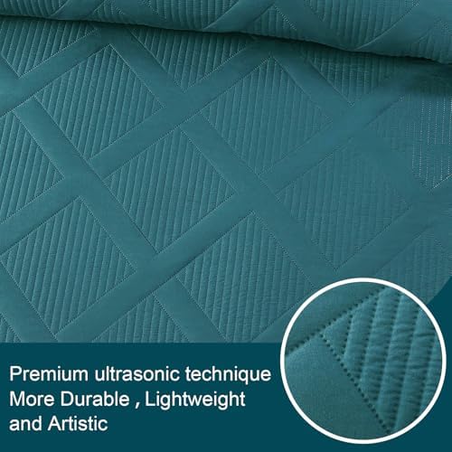 Exclusivo Mezcla 3-Piece Soft Quilt King Size Bedding Set, Teal - Image 4