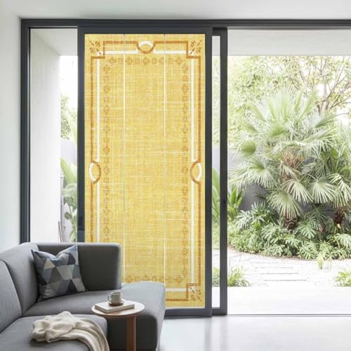 Window Privacy Film Frosted, Lemon Yellow Botanical Non-Adhesive Static Cling Window Tint, Vintage Florals Geometric Minimalist Insulated Windows Frosted Films for Living Room, 35.4 x 78.7 Inches - Image 2