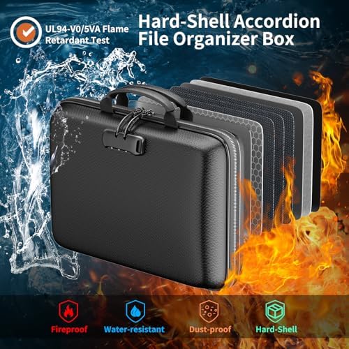 DocSafe Fireproof File Organizer with Lock, Hard-Shell Case Fireproof Document Box with 13 Pocket Accordion File Folder, Portable Home Office Travel Safe Storage for Important Documents Laptop Black - Image 2