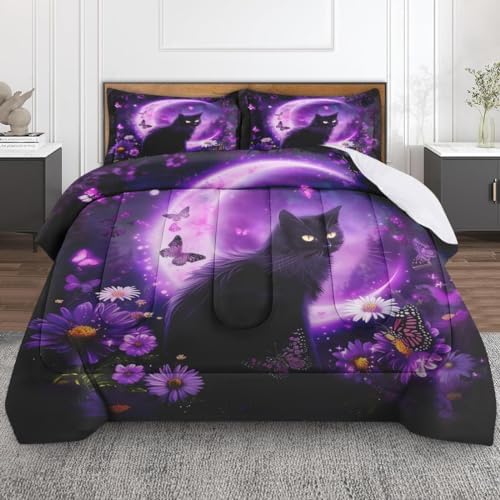 Comforter Set of 3, Full, Bedroom Decor Space Cat by Nesphy