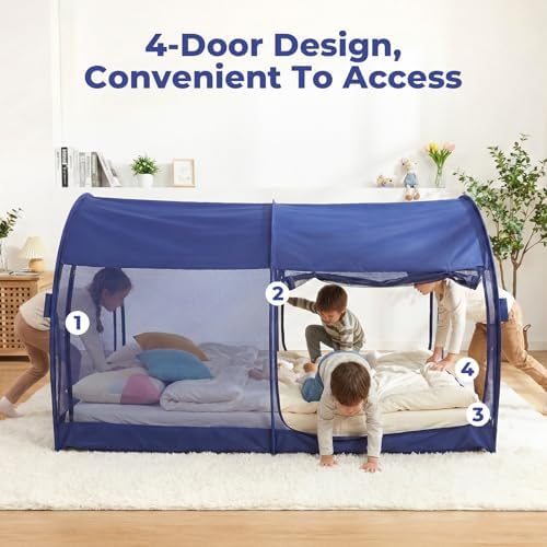 LEEDOR® Bed Tent Dream Tent Bed Canopy Shelter Cabin Sleeping Tent Indoor Bed Curtain Pop Up Privacy Warm Breathable with 4 Doors Twin/Full/Queen for Kids and Adult (Mattress Not Included) - Image 6