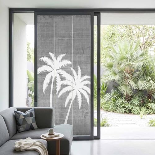 Window Privacy Film Frosted, Black Grey Palm Trees Non-Adhesive Static Cling Window Tint, Summer Coastal Tropical Botanical Insulated Windows Frosted Films for Living Room, 35.4 x 78.7 Inches - Image 2