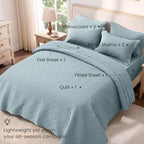Love's cabin Quilts for Queen Bedspreads, 7 Pieces Bed in a Bag, Light Blue - Image 2