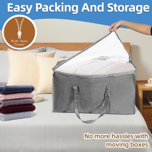 8 Pack-Extra Large Heavy Duty Moving Bags - Waterproof Storage Totes with Handles & Zippers, Foldable for College Dorm, Storage (Gray) - Image 5