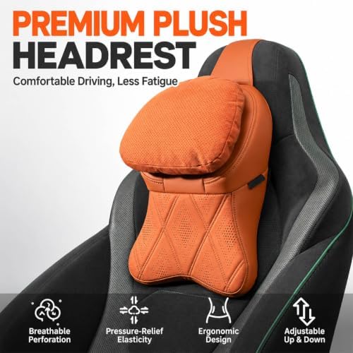 Aviation-Grade Pu Leather Car Headrest, Memory Foam Neck Pillow (Light Brown,(1pcs)) - Image 2