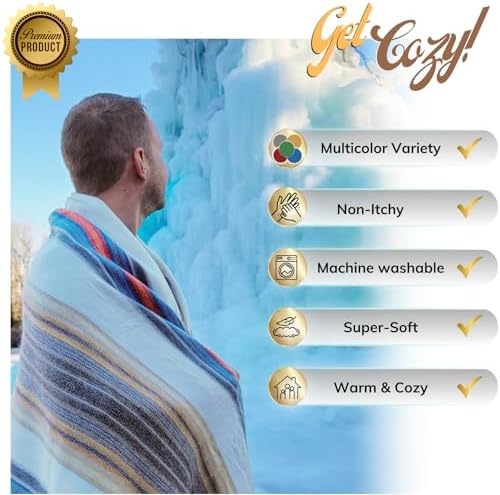 Alpaca Wool Throw Blanket | Warm, Ultra-Soft, 85" x 65" | Breathable, Non-Itchy Blanket-Throw | Hypoallergenic and Beautiful Fabric (Blue & Orange) - Image 3
