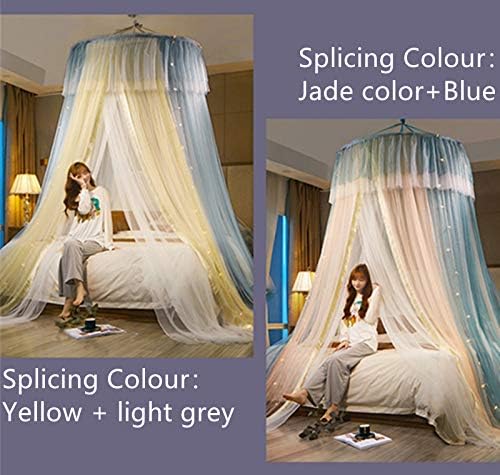 VETHIN Princess Bed Canopy for Girls,Bed Canopy Curtain- Double Layer Sheer Mesh Dome Bed Curtain- Round Lace Princess Mosquito Net Tent for Twin Full Queen King Bed(Blue/Pink/White) - Image 6