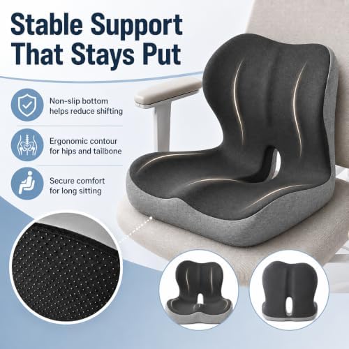 Celnva Orthopedic Seat Cushion – L-Shaped Lumbar Support Memory Foam Comfort for Long Sitting, Ergonomic Support for Office Chair, Wheelchair, Car & Travel (XL Black) - Image 3