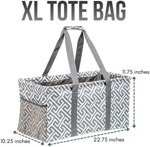 Extra Large Utility Tote Bag - Oversized Collapsible Beach Bag - Geo Gray - Image 4