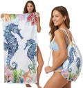 Beach Towel Bag 2 in 1 Ocean Seahorse Bath Pool Towels Backpack Marine Life Coral Absorbent Beach Towel Soft Quick Dry Lightweight Packable Towels Drawstring Bag for Travel Camping Sports Yoga Picnic by Unknown