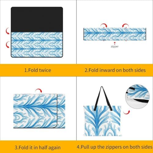 White Blue Leaf Print Large Zipper Picnic Blankets 78.7"x78.7" - Image 4