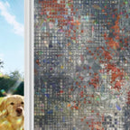 Window Privacy Film Static Cling, Burnt Orange Gray Decorative Stained Glass Window Film for French Doors/Wide Windows, Geometric Modern Industrial Abstract Art 35.4 x 78.7 Inches - Image 4