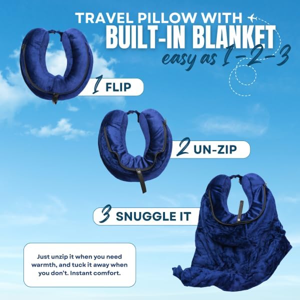 Travel Pillow with Built-In Blanket Memory Foam Neck Pillow for Airplane Travel, Flight Pillow with Blanket Portable Airplane Pillow for Adults Compact Travel Neck-Pillow for Plane, Car & Long Flights - Image 3