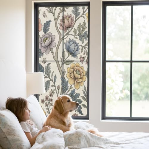 Window Privacy Film Frosted, Vintage Garden Flower Static Cling Door Window Covering, Rustic Floral Leaf Pastoral Plants UV Blocking Windows Film for Office, Hotel, Bedroom, 29.5 x 78.7 Inches - Image 2