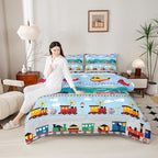 Feelyou Kids Cartoon Train Comforter Set Vehicles Bedding Set for Boys - Image 4