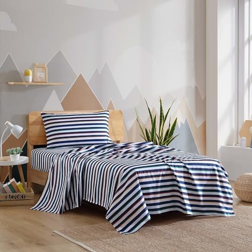 Eddie Bauer Kids - Twin XL Sheet Set for Kids with Fitted Sheet & Pillowcase, Soft Microfiber Bedding, Fully Elastic Deep Pocket, Stripes Game - Image 2