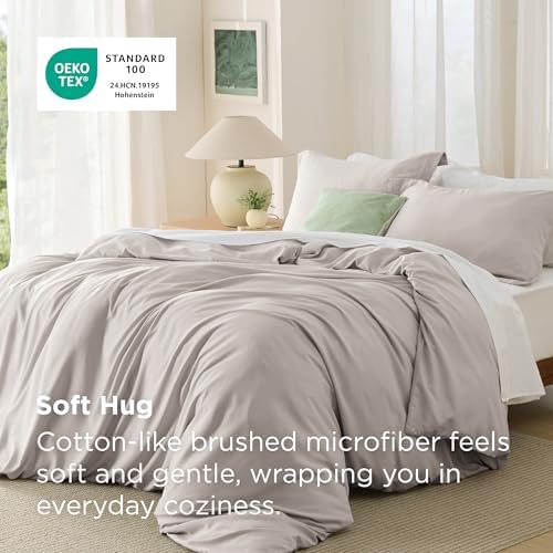Bedsure Duvet Cover King Size, Soft Double Brushed Bedding Set, 3Pcs, Taupe - Image 2