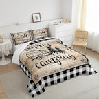 Erosebridal Rv Camper Bedding Set for Bunks,Happy Camping Comforter Sets Queen Black White Buffalo Plaid Quilt Comforter for Travel Trailers Farmhouse Cabin Decor Bed Set 2 Pillow Cases - Image 5