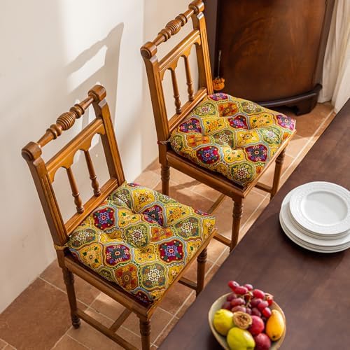 vctops 2 Pack Boho Geometric Chair Cushions with Ties U-Shaped Soft Cozy Cotton Linen Chair Pads Non Slip Seat Cushions for Indoor Dining Room and Kitchen Chairs (Yellow,18"x18") by vctops