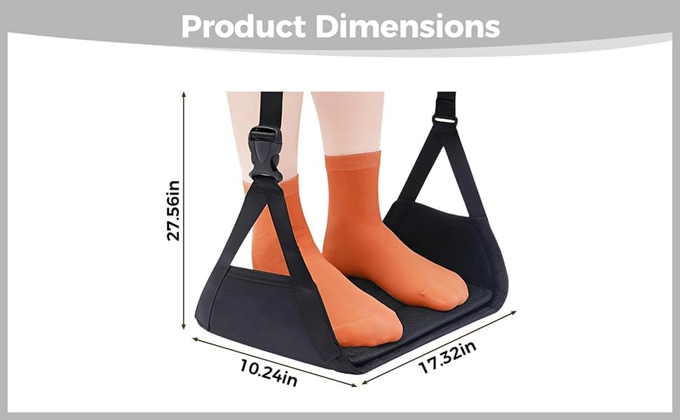 2 Pcs Airplane Foot Hammock Set, Adjustable Footrest for Long Flights, Portable Travel Foot Rest, Oxford Cloth, Mesh Fabric and Memory Foam, Drawstring Pouch, Helps Ease Leg Discomfort and Fatigue - Image 6