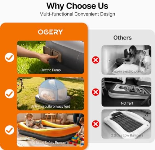 OGERY Inflatable Toddler Travel Bed with Tent, Rechargeable Pump - Image 4