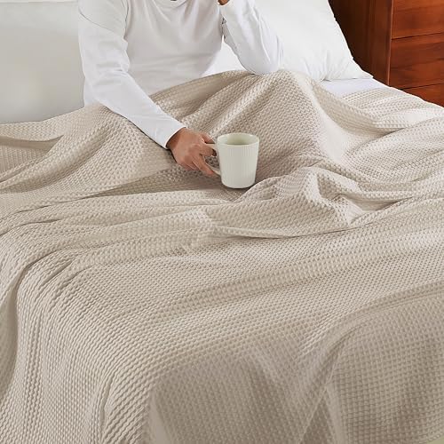 100% Egyptian Cotton Waffle Weave Throw Blanket for Bed Couch Sofa Home Decor, Soft Lightweight Bed & Couch Blanket for All Seasons (Light Khaki - Full Size - 84 * 90") - Image 5